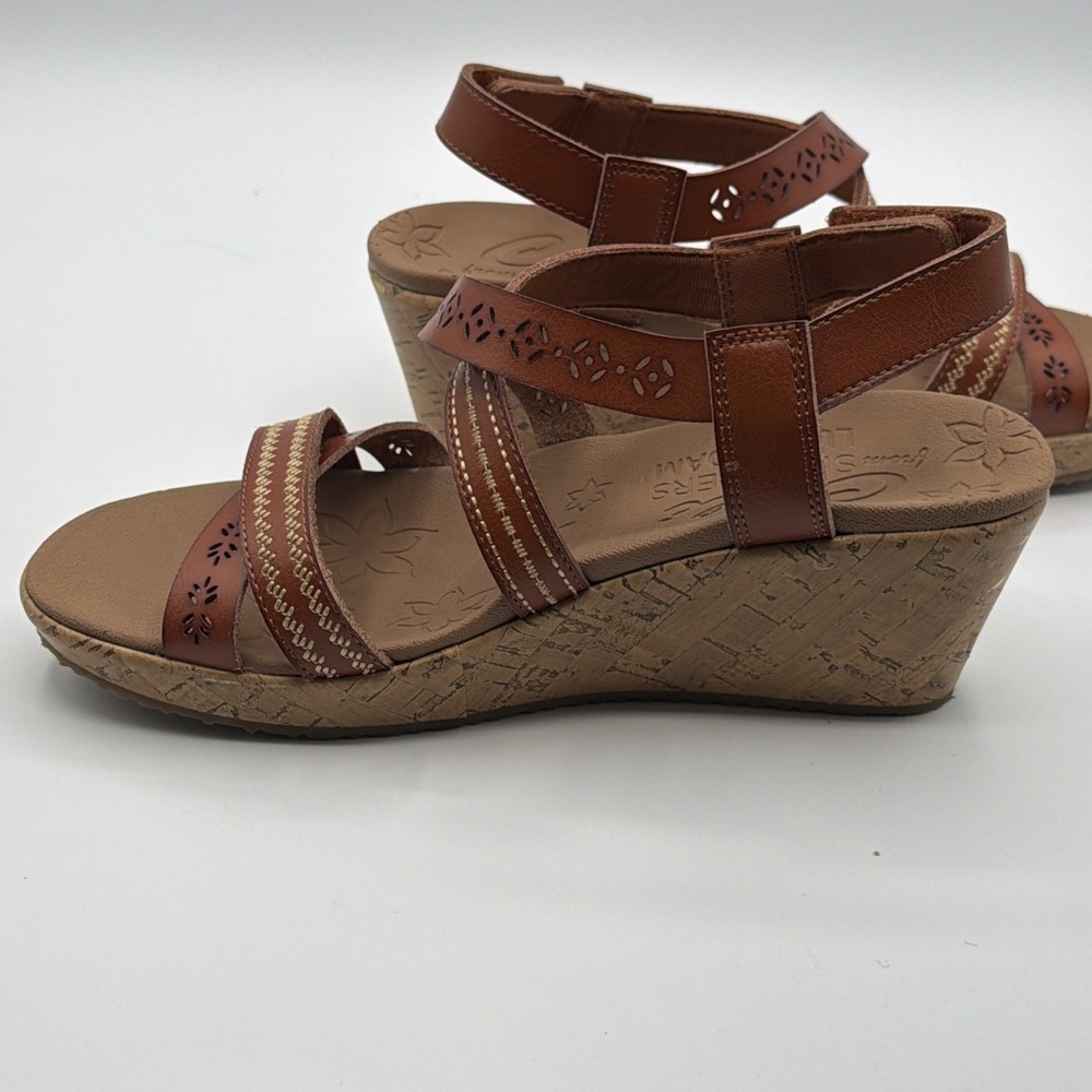 Skechers Beverlee Delicate Glow Luggage Brown Wedge Sandals Strappy Womens Sz 9 - Picture 10 of 16